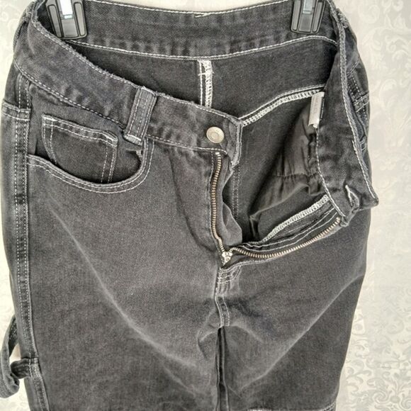 Shein Women's Baggy High Waist Jeans Black Embroidered Letter Denim Size Small - Picture 7 of 10